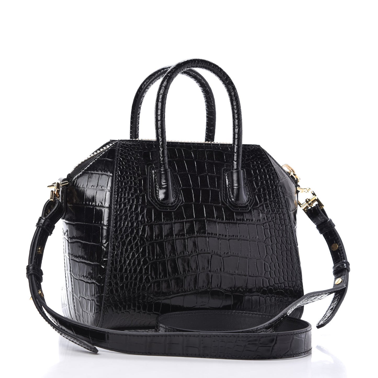 Calfskin Crocodile Embossed Mini Antigona Black