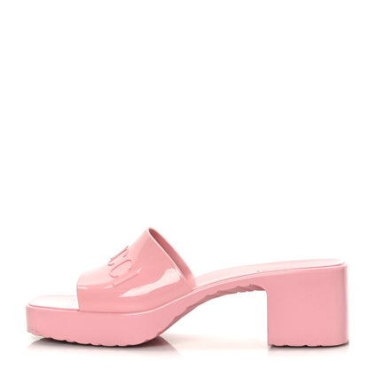 Gucci Rubber Gucci Logo Womens Platform 20/60mm Slide Sandals 37 Wild Rose 1 of 10