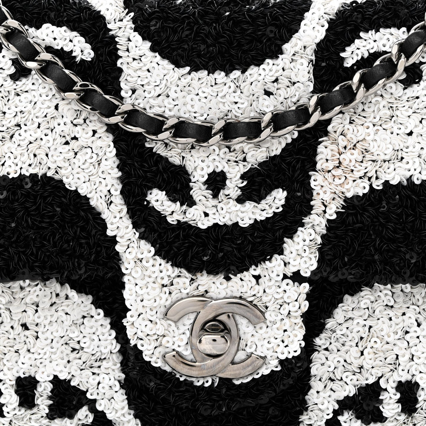 Sequin Mini Rectangular Flap Black White