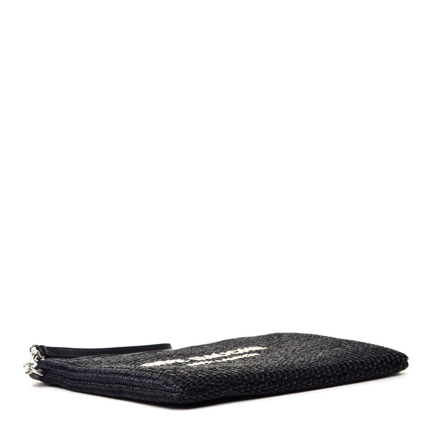 Raffia Linen Calfskin Rive Gauche Zipped Pouch Black