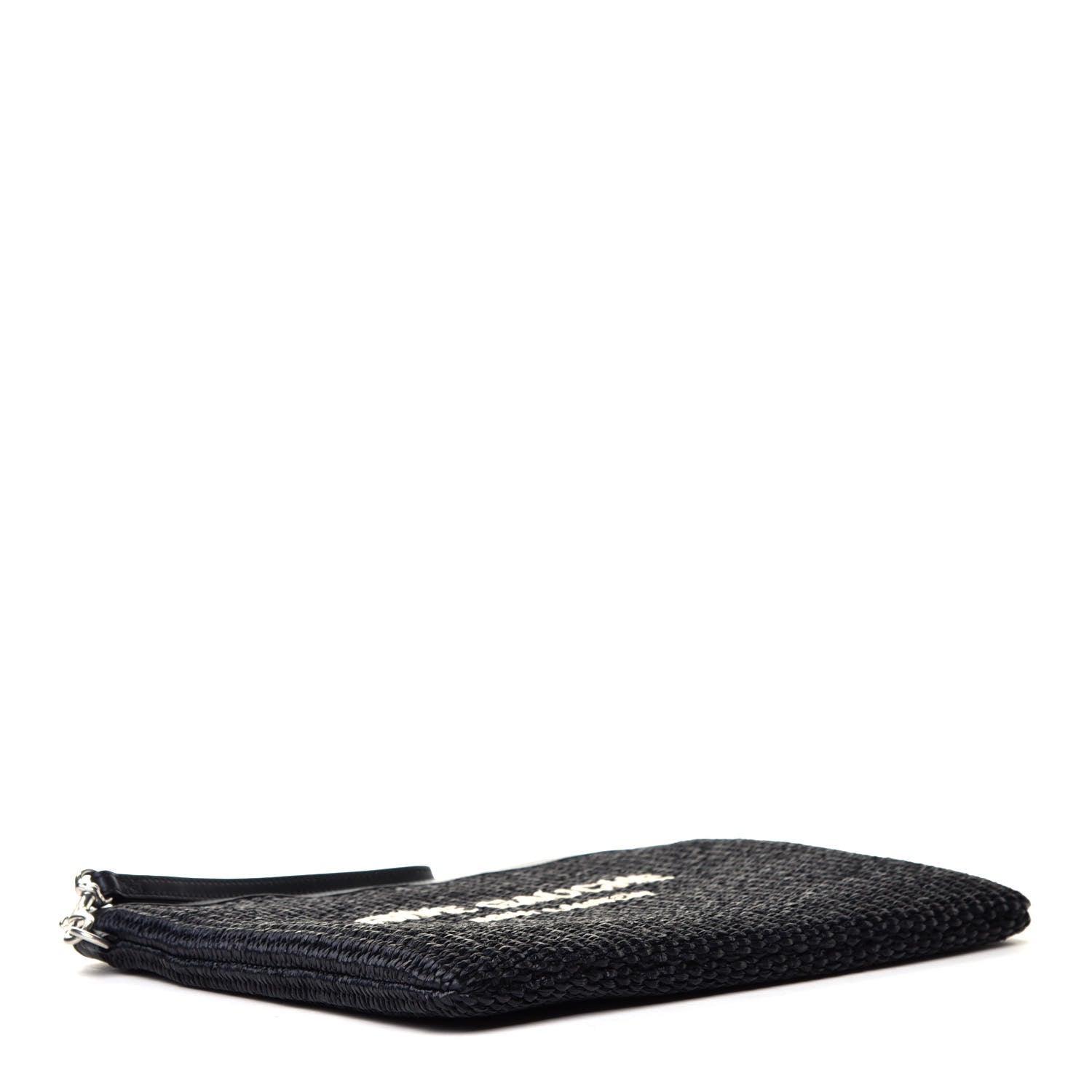 Saint Laurent Raffia Linen Calfskin Rive Gauche Zipped Pouch Black 3 of 4