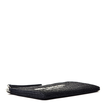 Saint Laurent Raffia Linen Calfskin Rive Gauche Zipped Pouch Black 3 of 4