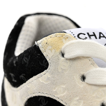 Chanel Nylon Suede Calfskin Printed CC Sneakers 38.5 White Black 6 of 9