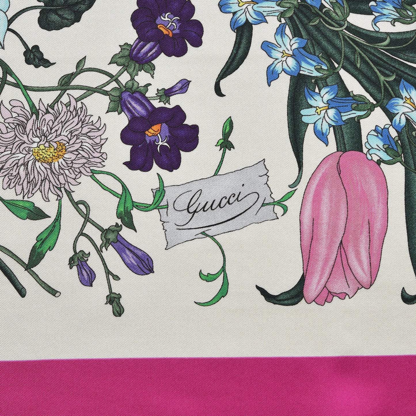 Silk Twill Flora Fluo Square Scarf Ivory Pink