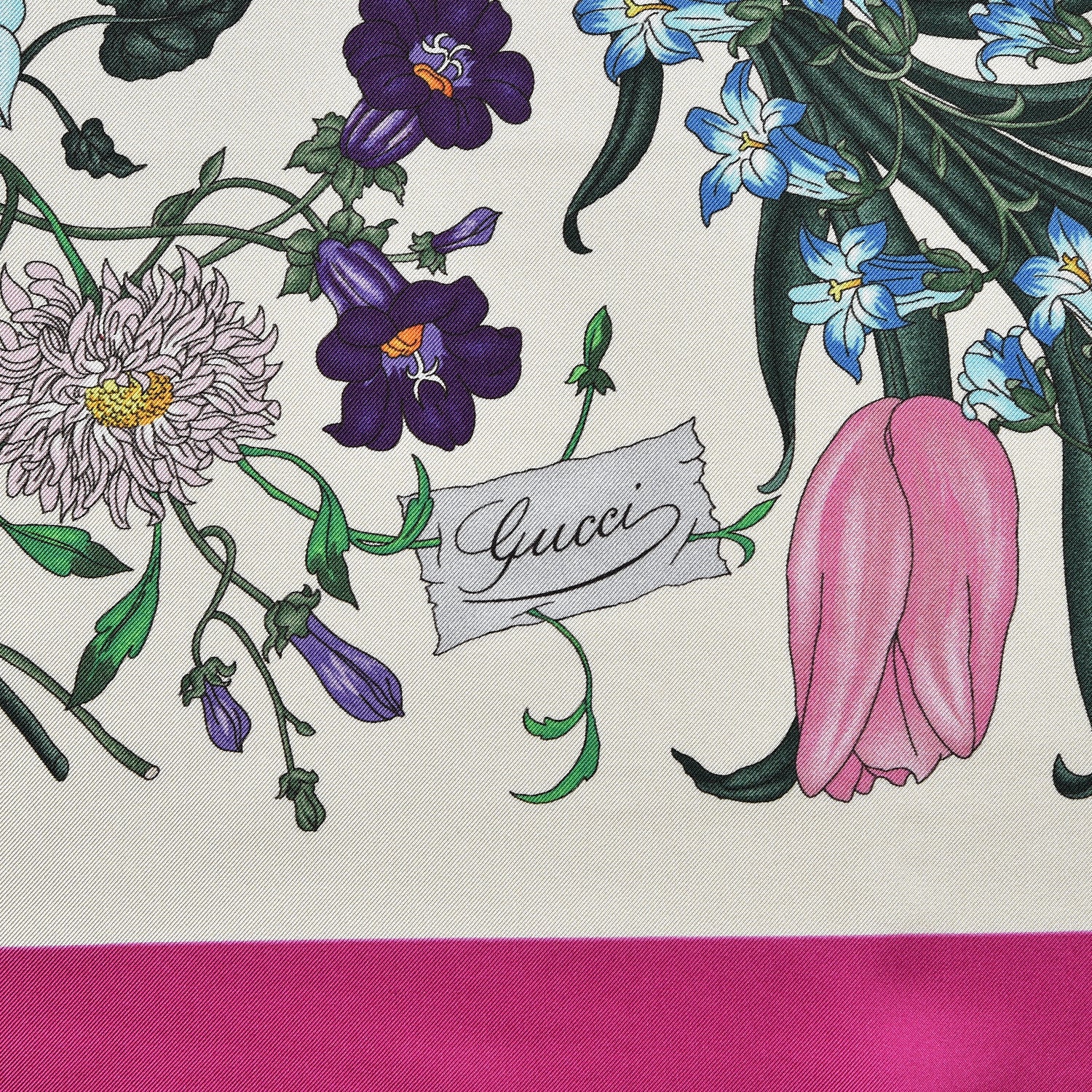 Gucci Silk Twill Flora Fluo Square Scarf Ivory Pink 3 of 3