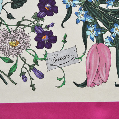Gucci Silk Twill Flora Fluo Square Scarf Ivory Pink 3 of 3