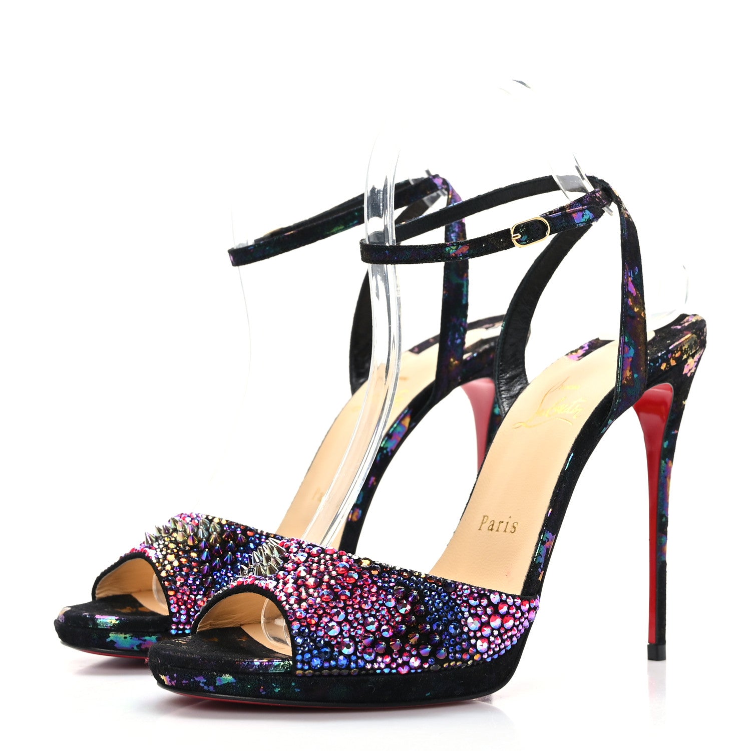 Christian Louboutin Milky Suede Loubiloo Bling Bang 120 Sandals 39.5 Black Multicolor 3 of 7