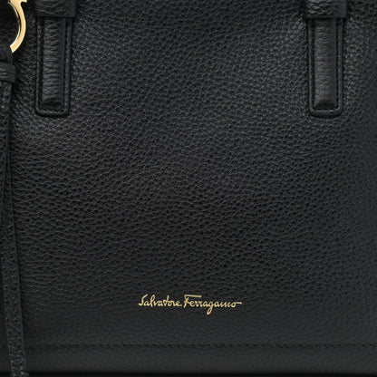 Salvatore Ferragamo Hammered Calfskin Double Handle Small Amy Tote Black 7 of 10