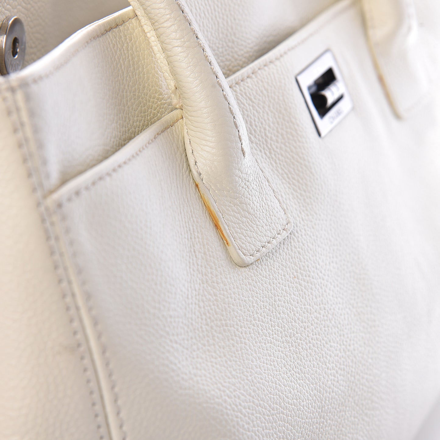 Calfskin Mademoiselle Lock Cerf Shopper Tote White