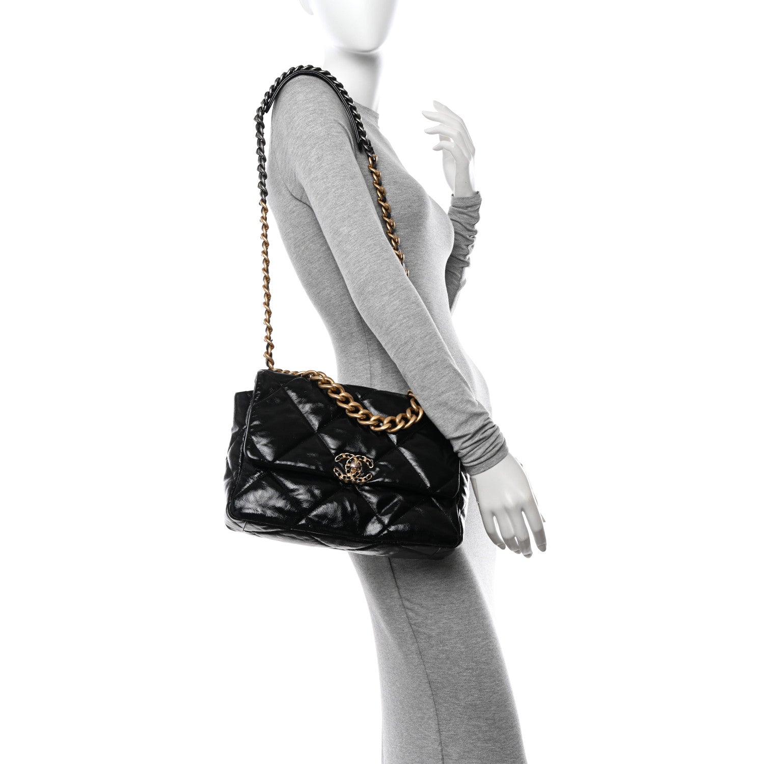 Chanel Shiny Crumpled Calfskin Quilted Large Chanel 19 Flap Black 2 of 11