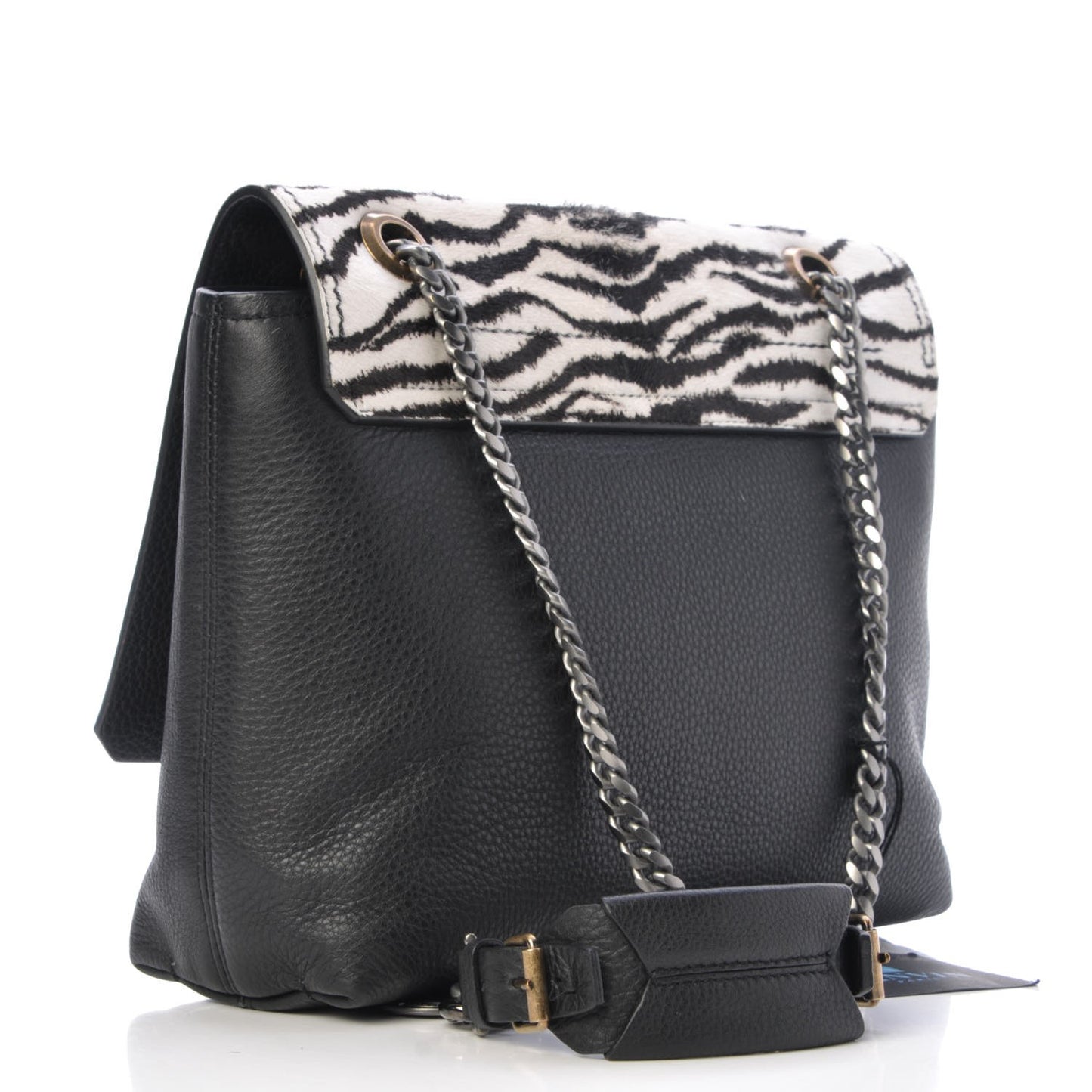 Pony Hair Calfskin Zebra Print Medium Happy Shoulder Bag Black White