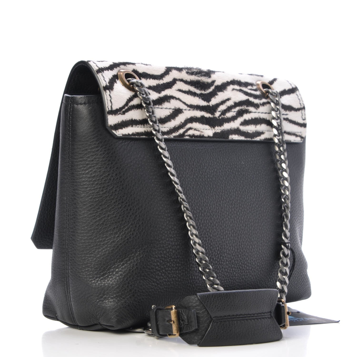 Lanvin Pony Hair Calfskin Zebra Print Medium Happy Shoulder Bag Black White 4 of 6