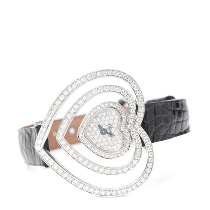 Chopard 18K White Gold Alligator Diamond Pave Bezel 36mm Heart Quartz Watch 2 of 6