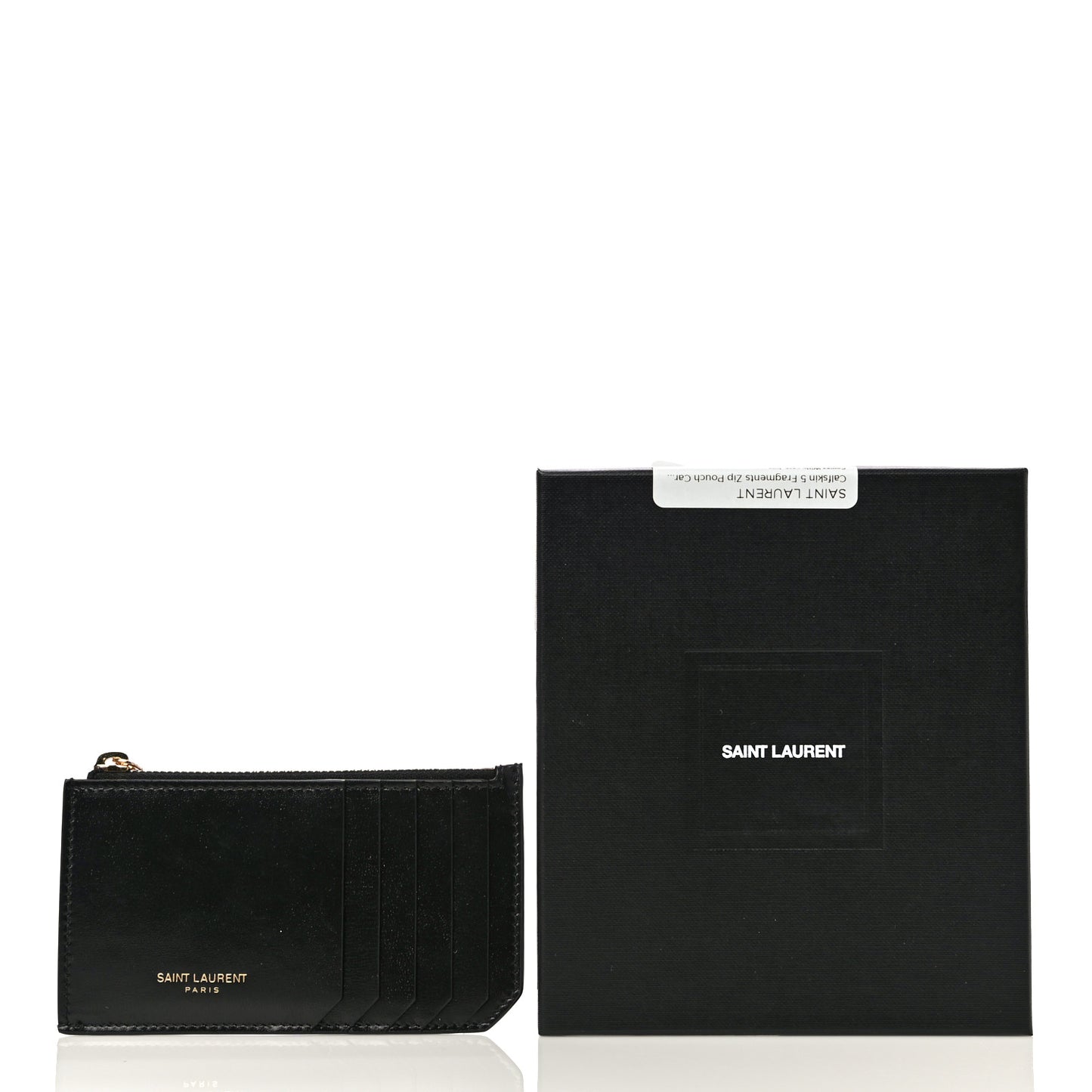 Calfskin 5 Fragments Zip Pouch Card Holder Black