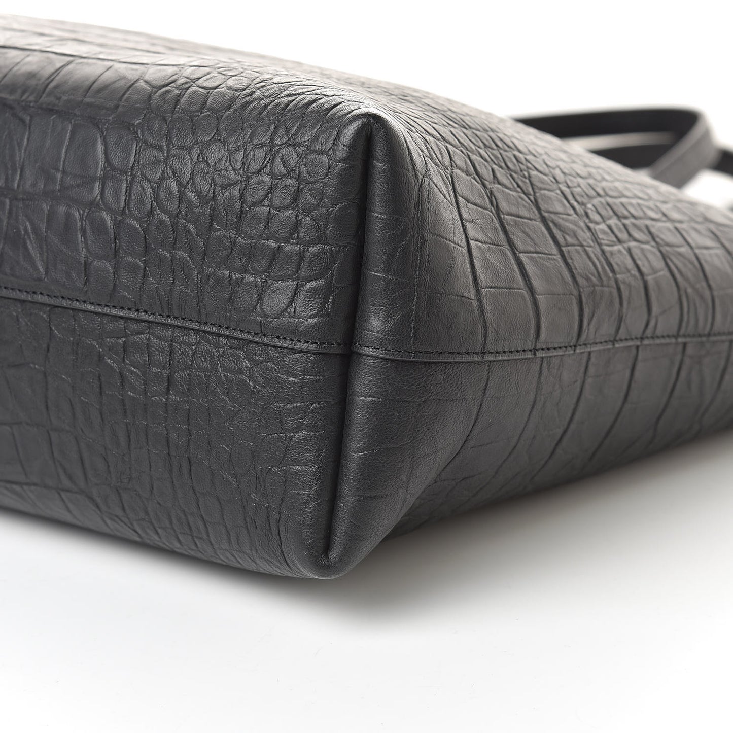 Calfskin Crocodile Embossed Large Shopper Tote Black
