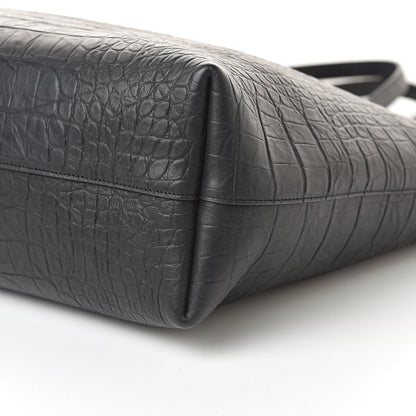 Saint Laurent Calfskin Crocodile Embossed Large Shopper Tote Black 10 of 10