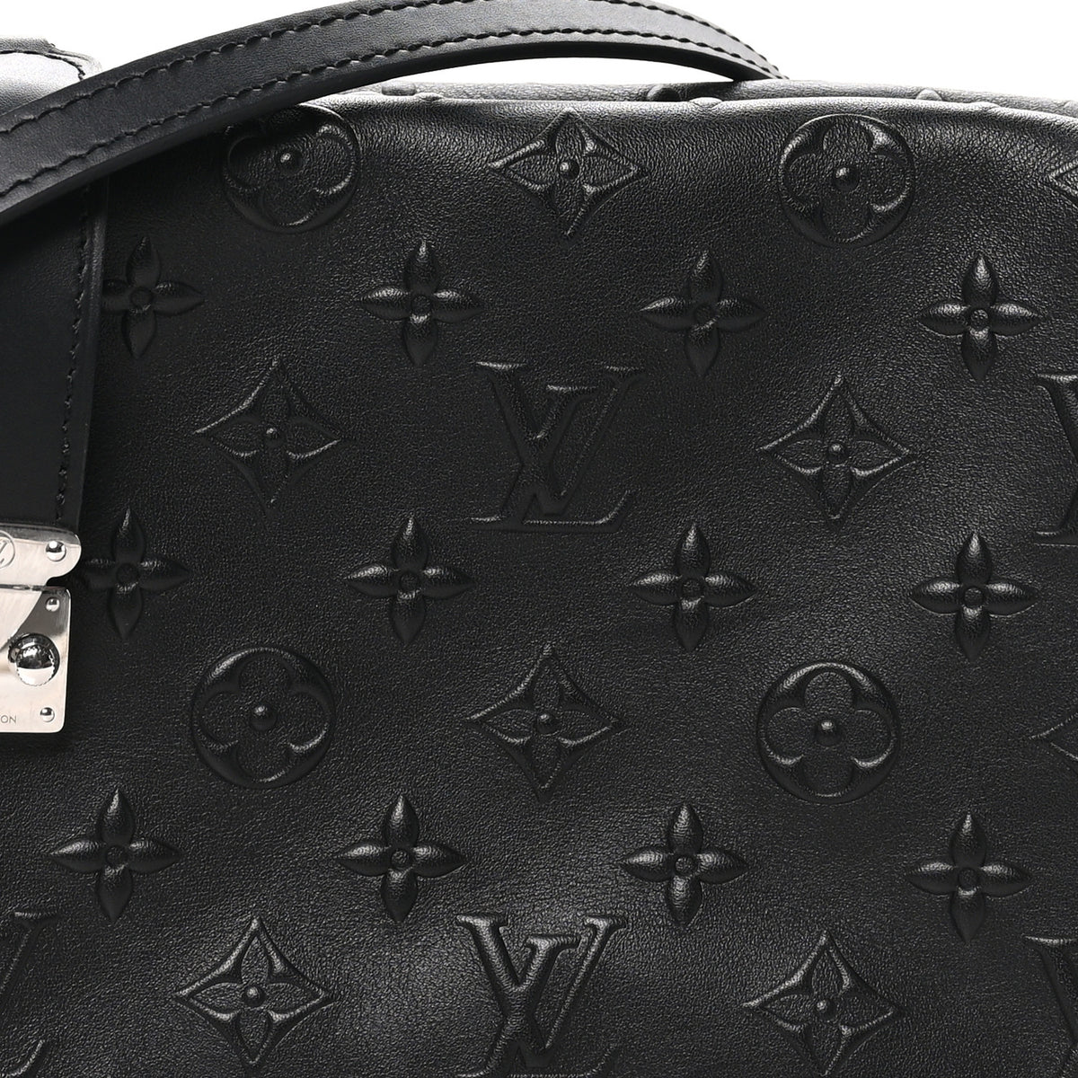 Calfskin Debossed Monogram Side Trunk Black