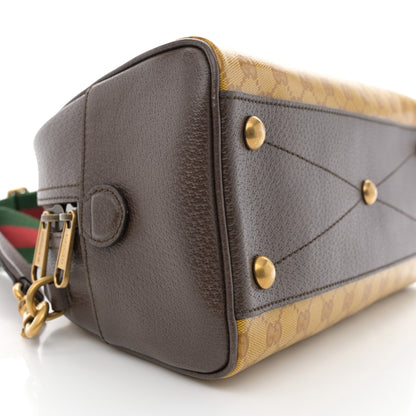 Gucci X ADIDAS Crystal Vintage Monogram Textured Dollar Calfskin Web Trefoil Logo Mini Bowling Bag Mid Natural Nut Off White New Acero 9 of 10