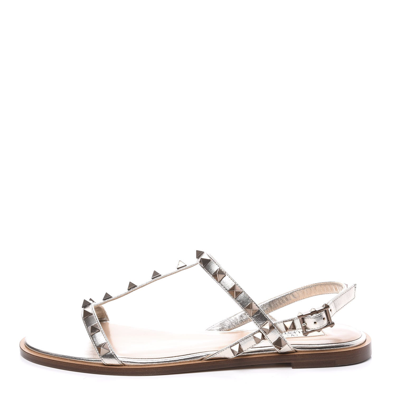 Valentino Garavani Metallic Nappa Rockstud T-Strap Slingback Flat Sandals 39.5 Skin 1 of 10