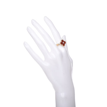 Van Cleef & Arpels 18K Yellow Gold Carnelian Diamond Vintage Alhambra Ring 52 6 2 of 6