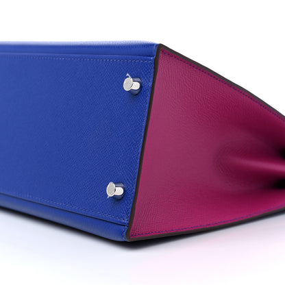 Hermes Epsom Bi-Color Horseshoe Kelly Sellier 32 Bleu Electrique Rose Pourpre 9 of 9