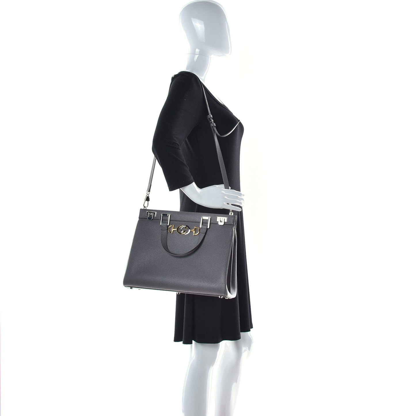 Grainy Calfskin Medium Zumi Top Handle Bag Dusty Grey