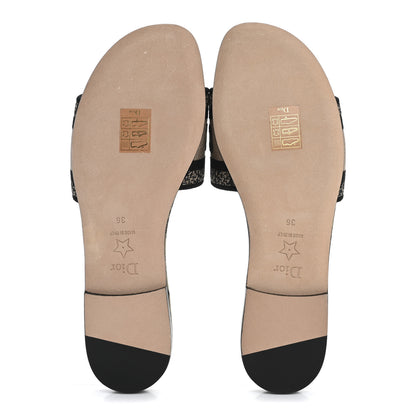 Christian Dior Canvas Embroidered Libellule Camouflage Dway Flat Slide Sandals 36 Natural Black 6 of 10