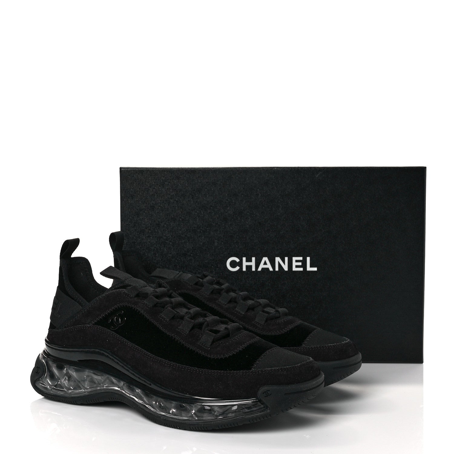 Chanel Suede Calfskin Velvet Grosgrain CC Sneakers 39.5 Black 8 of 8
