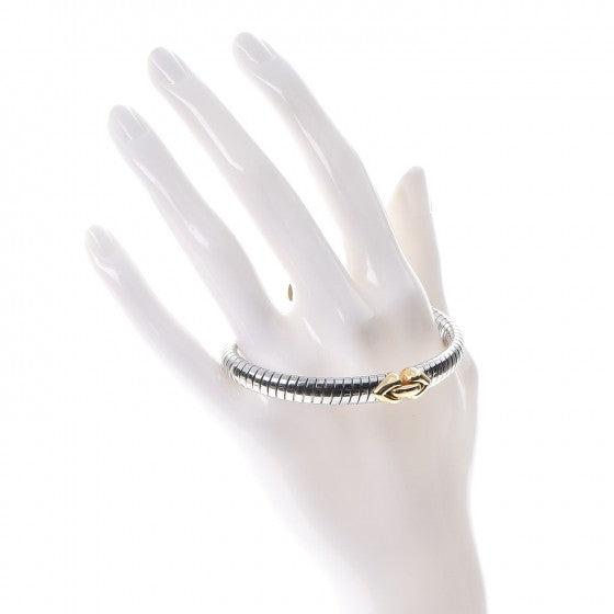 BVLGARI 18K Gold Stainless Steel Tubogas Open Hearts Bracelet