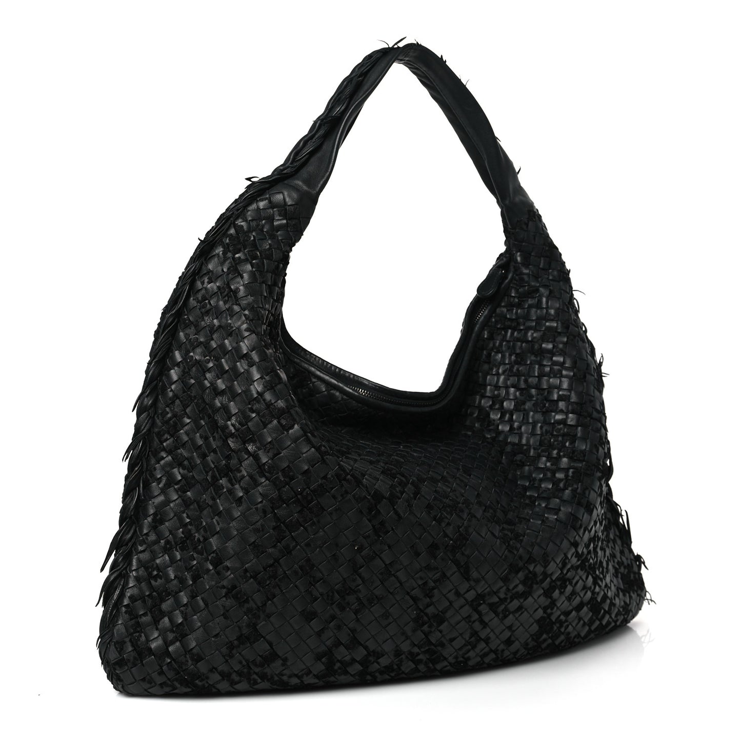 Nappa Velours Intrecciato Fuzzy Medium Veneta Hobo Black