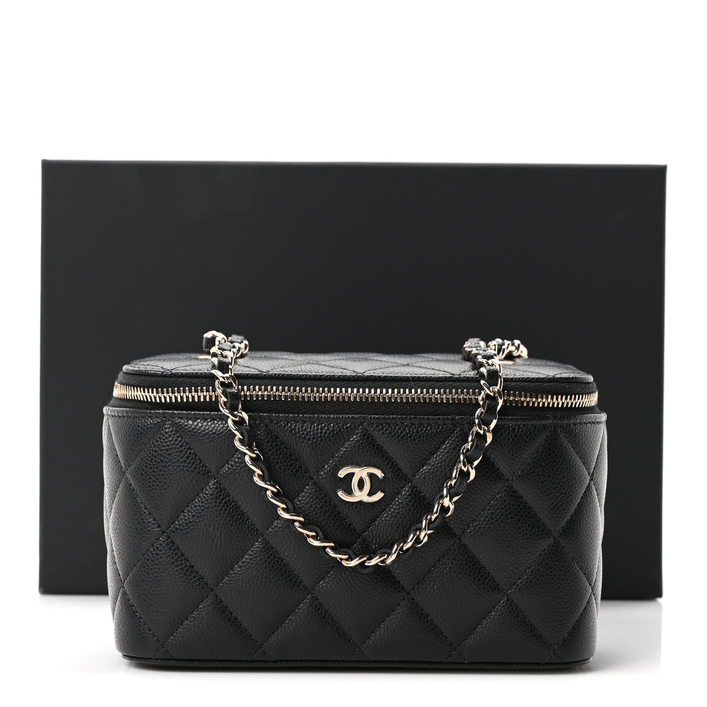 Caviar Quilted Small Vanity Case With Chain Black