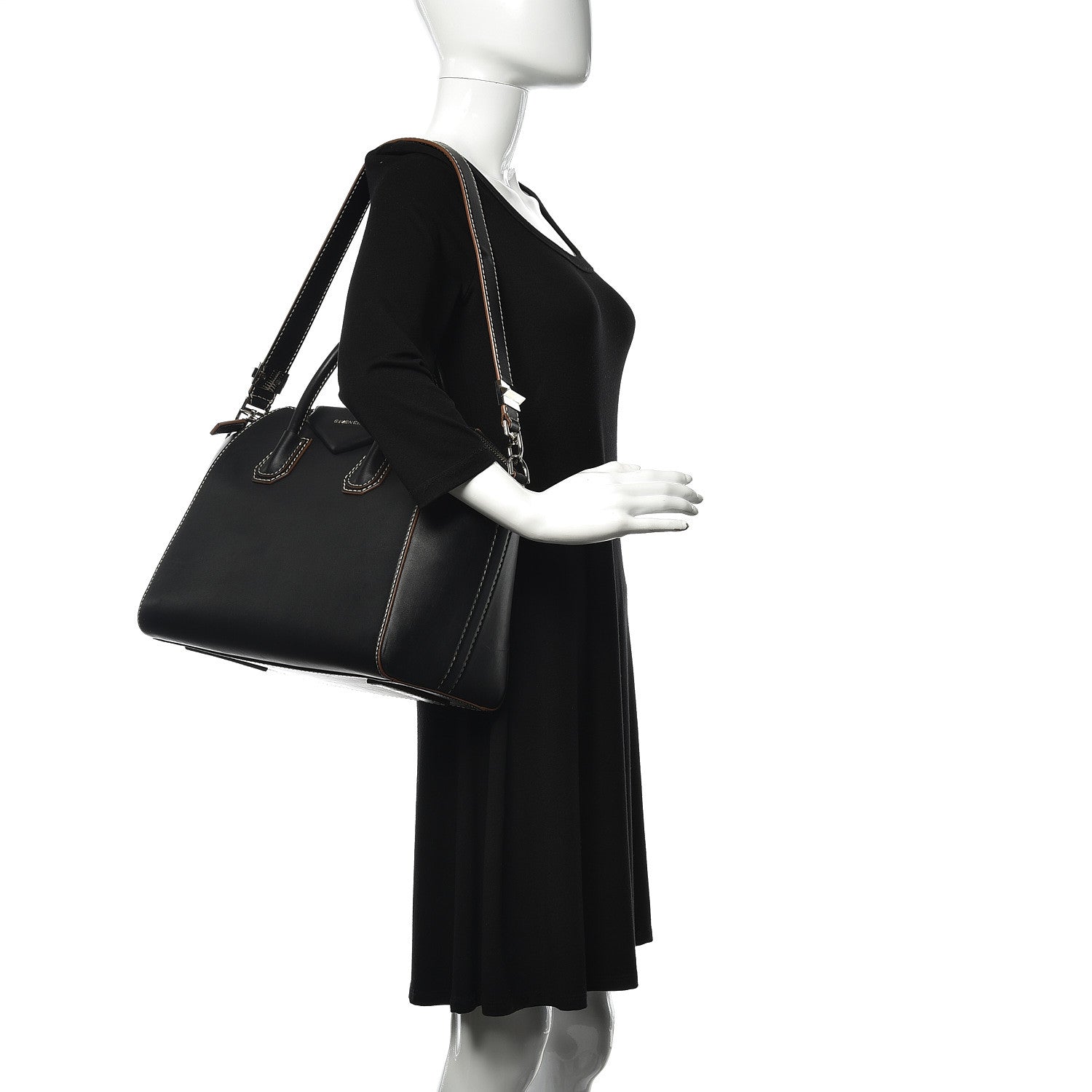 Givenchy Calfskin Contrast Topstitch Medium Antigona Black White Brown 2 of 12