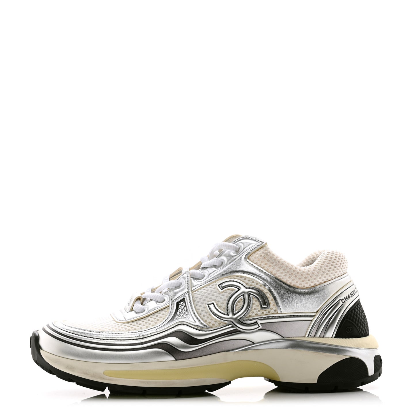 Fabric Laminated Calfskin Stretch CC Sneakers 38 White Silver