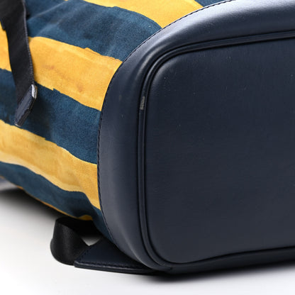 Fendi Canvas Calfskin Striped Drawstring Backpack Midnight Blue Yellow 7 of 9