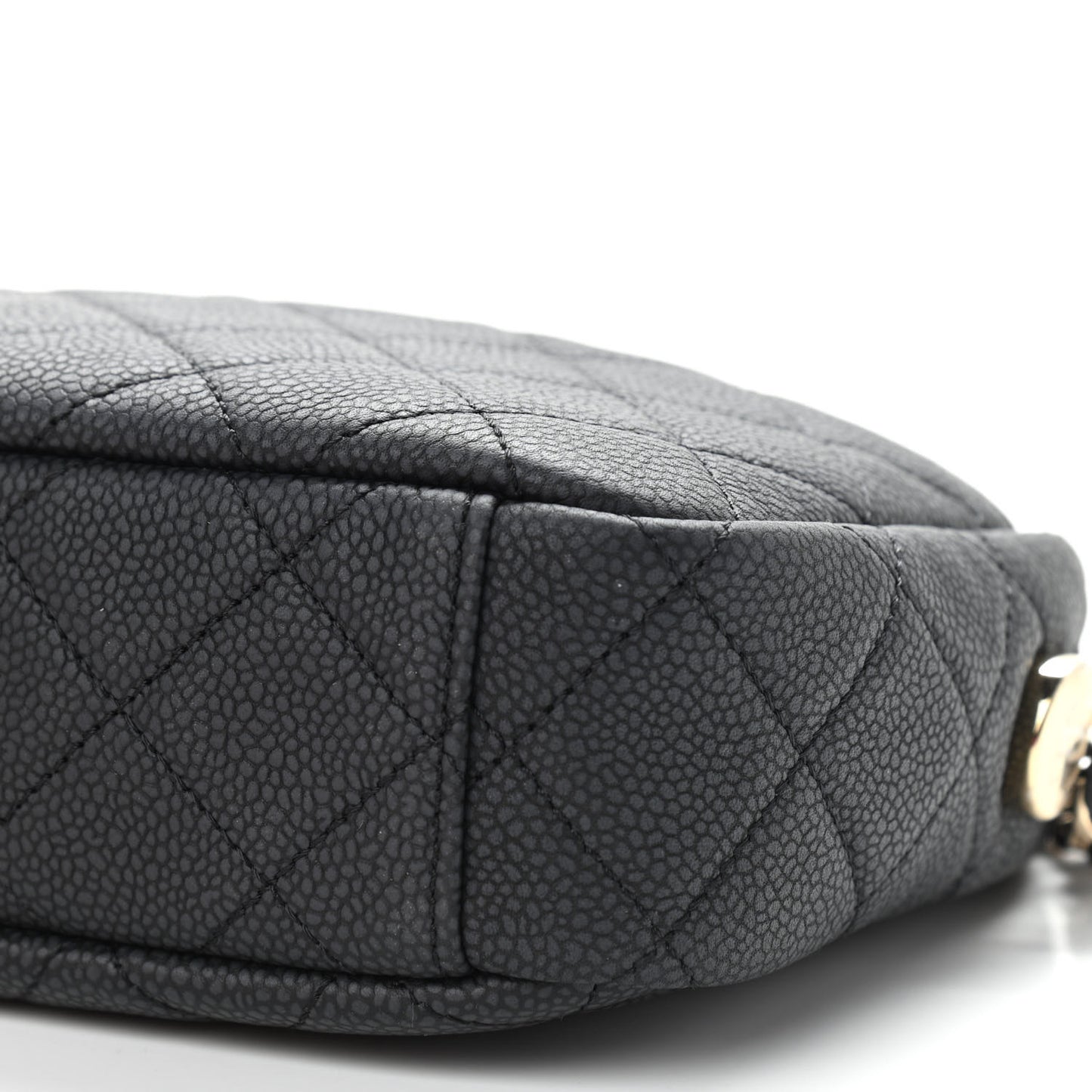 Iridescent Caviar Quilted Small Coco Tassel Camera Case Black
