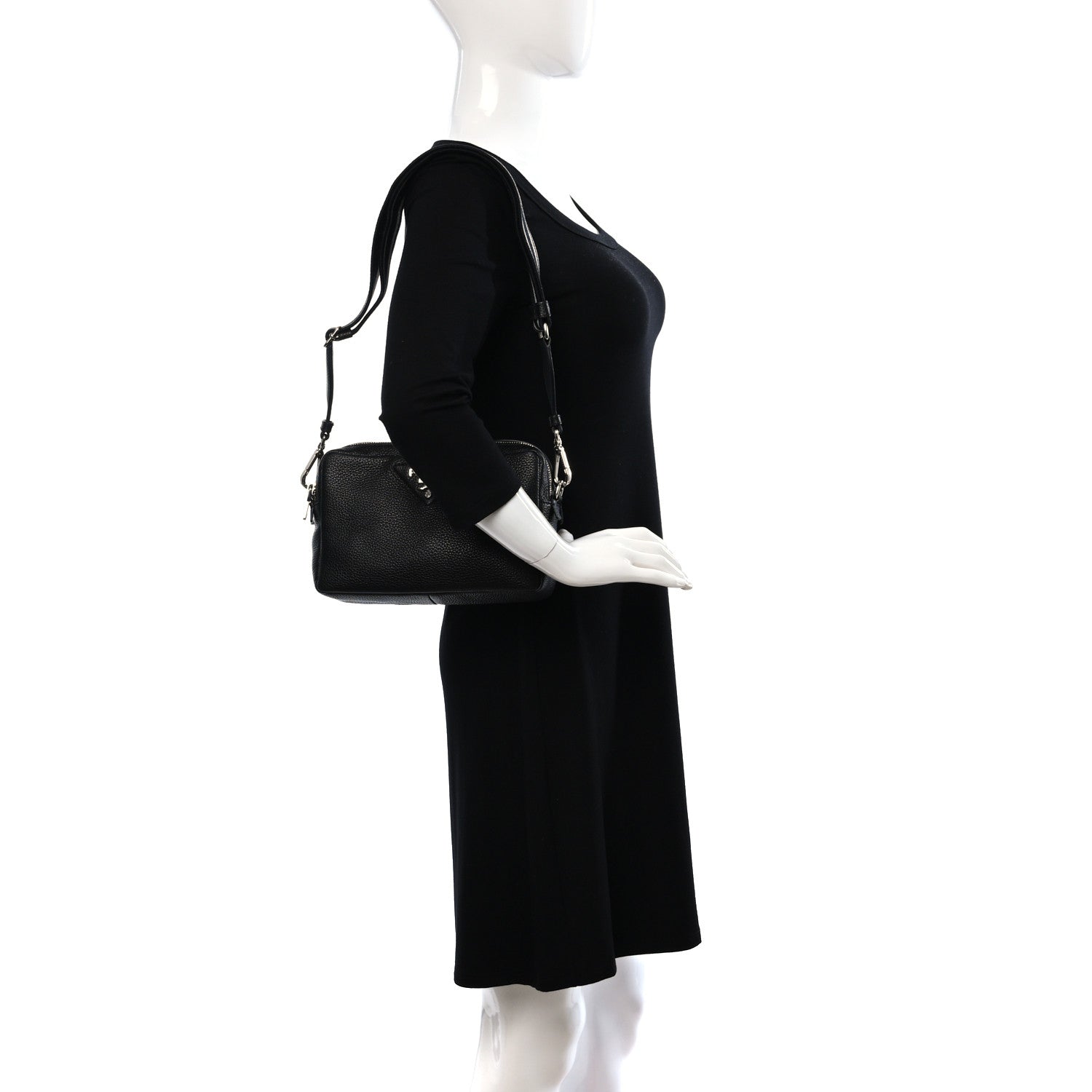 Prada Vitello Daino Soft Medium Double Zip Shoulder Bag Black 2 of 14