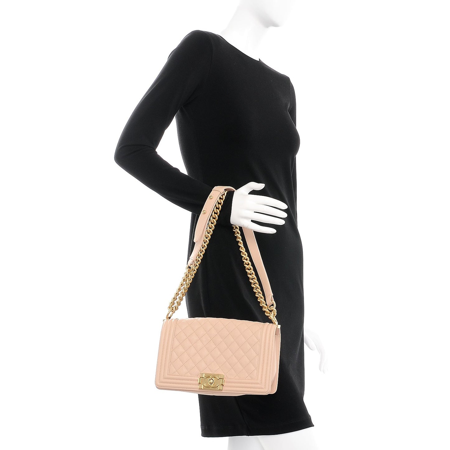 Caviar Quilted Medium Boy Flap Light Beige