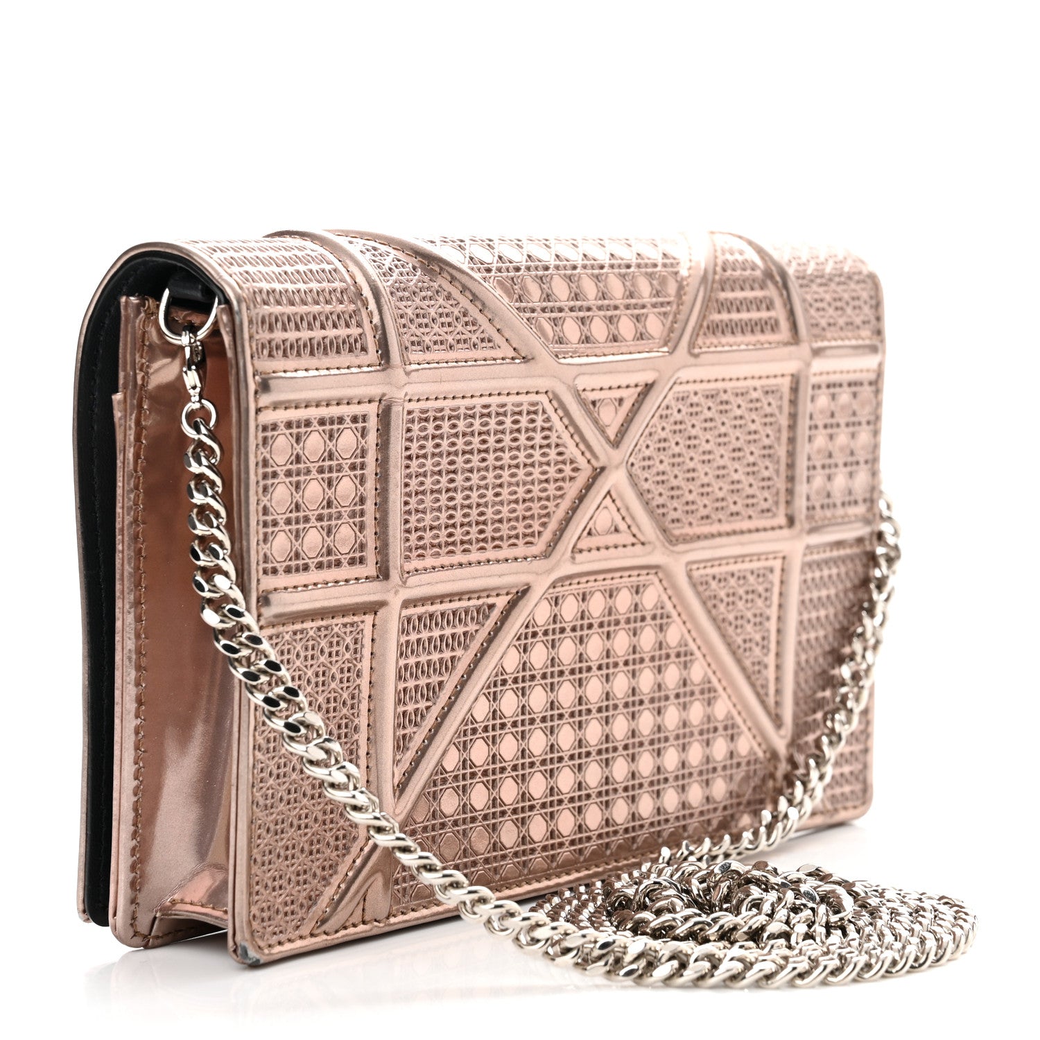 Christian Dior Metallic Patent Micro-Cannage Diorama Wallet on Chain Pouch Hyper Pink 3 of 9