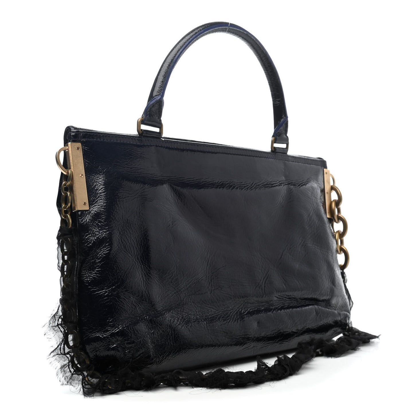 Varnish Goatskin Flap Shoulder Bag MM Bleu Marine