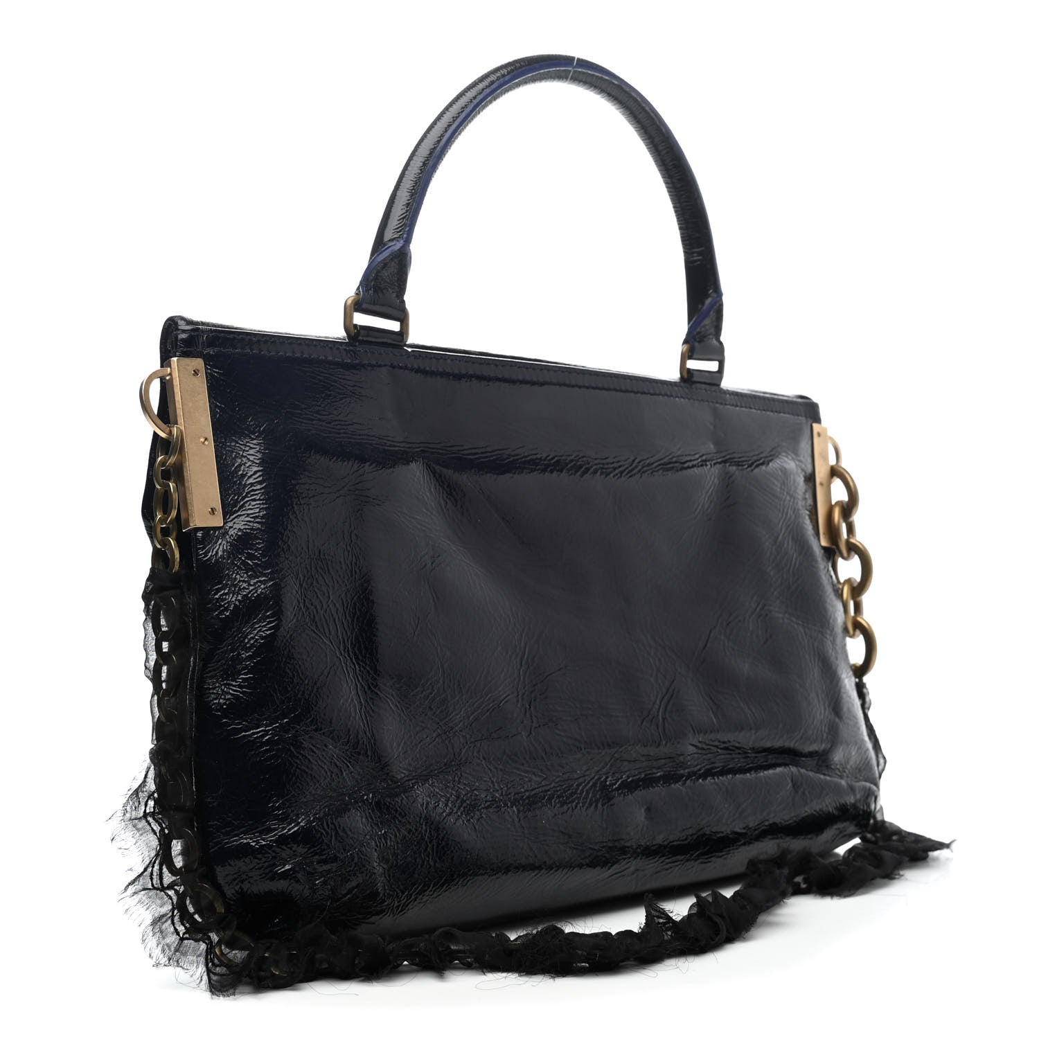 Lanvin Varnish Goatskin Flap Shoulder Bag MM Bleu Marine 2 of 4