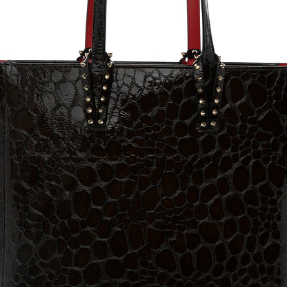 Christian Louboutin Patent Calfskin Crocodile Embossed Spikes Zipped Cabata Tote Brown 8 of 10