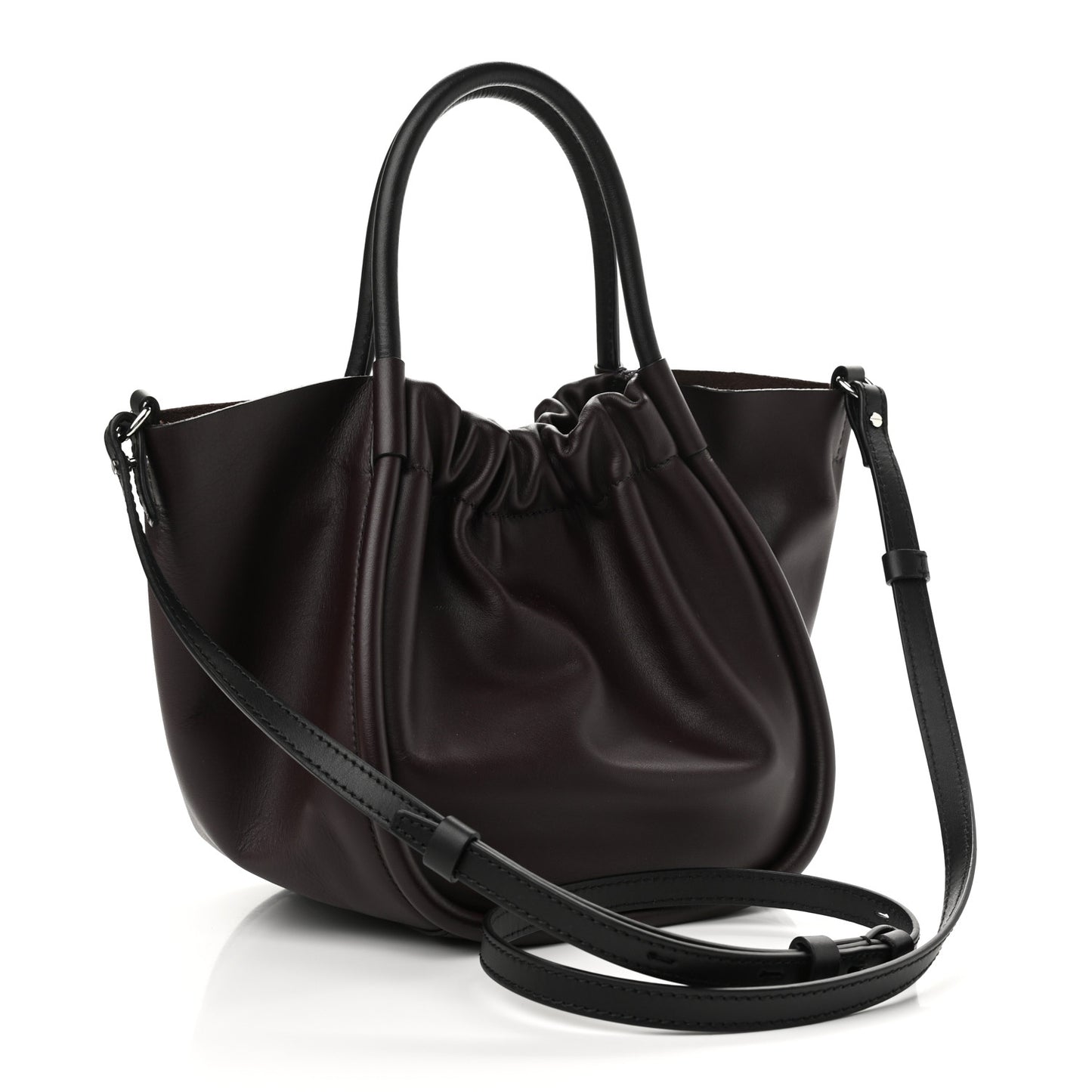 Calfskin Small Ruched Tote Chocolate Plum