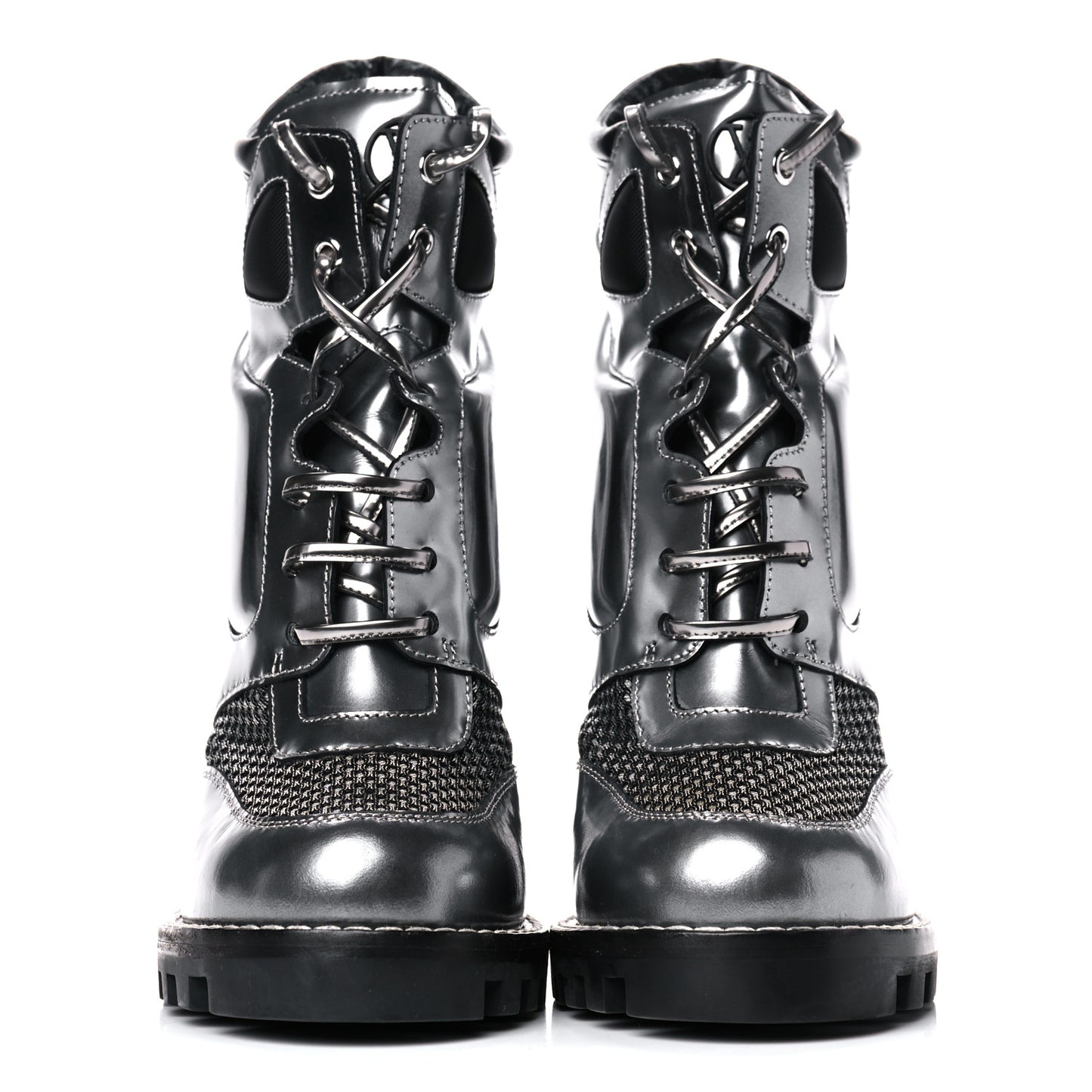 Metallic Calfskin Technical Fabric Digital Gate Ankle Boots 38 Silver