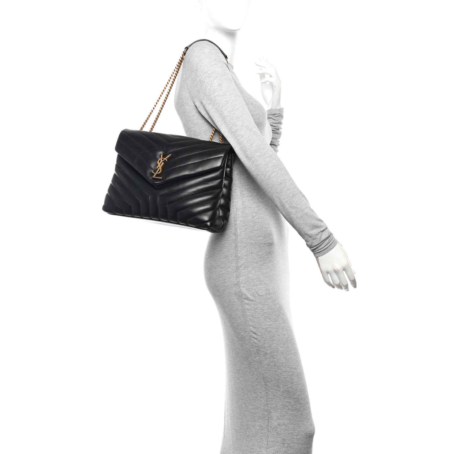 Calfskin Y Quilted Monogram Medium Loulou Chain Satchel Black