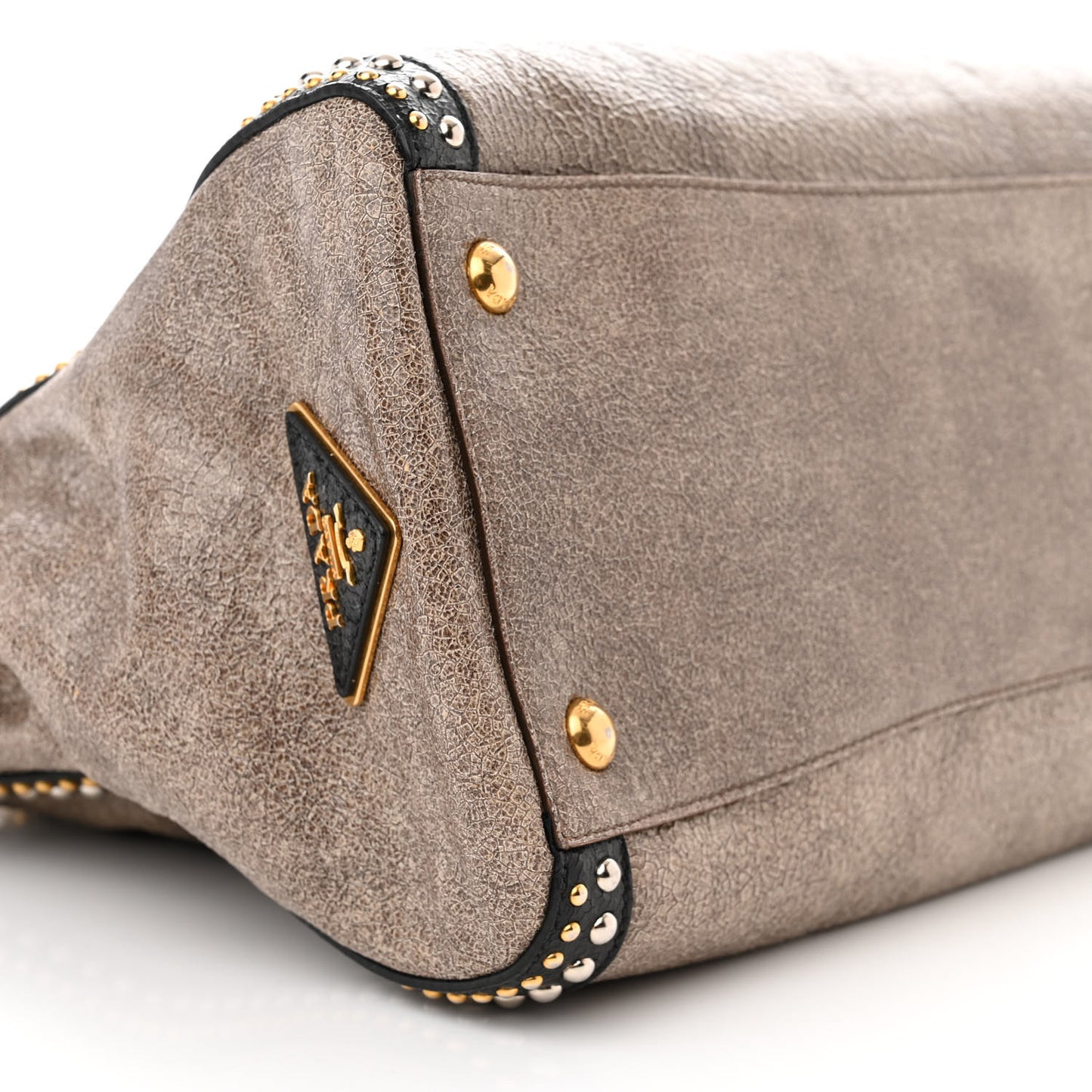 Crackled Calfskin Studded Tote Talco Black