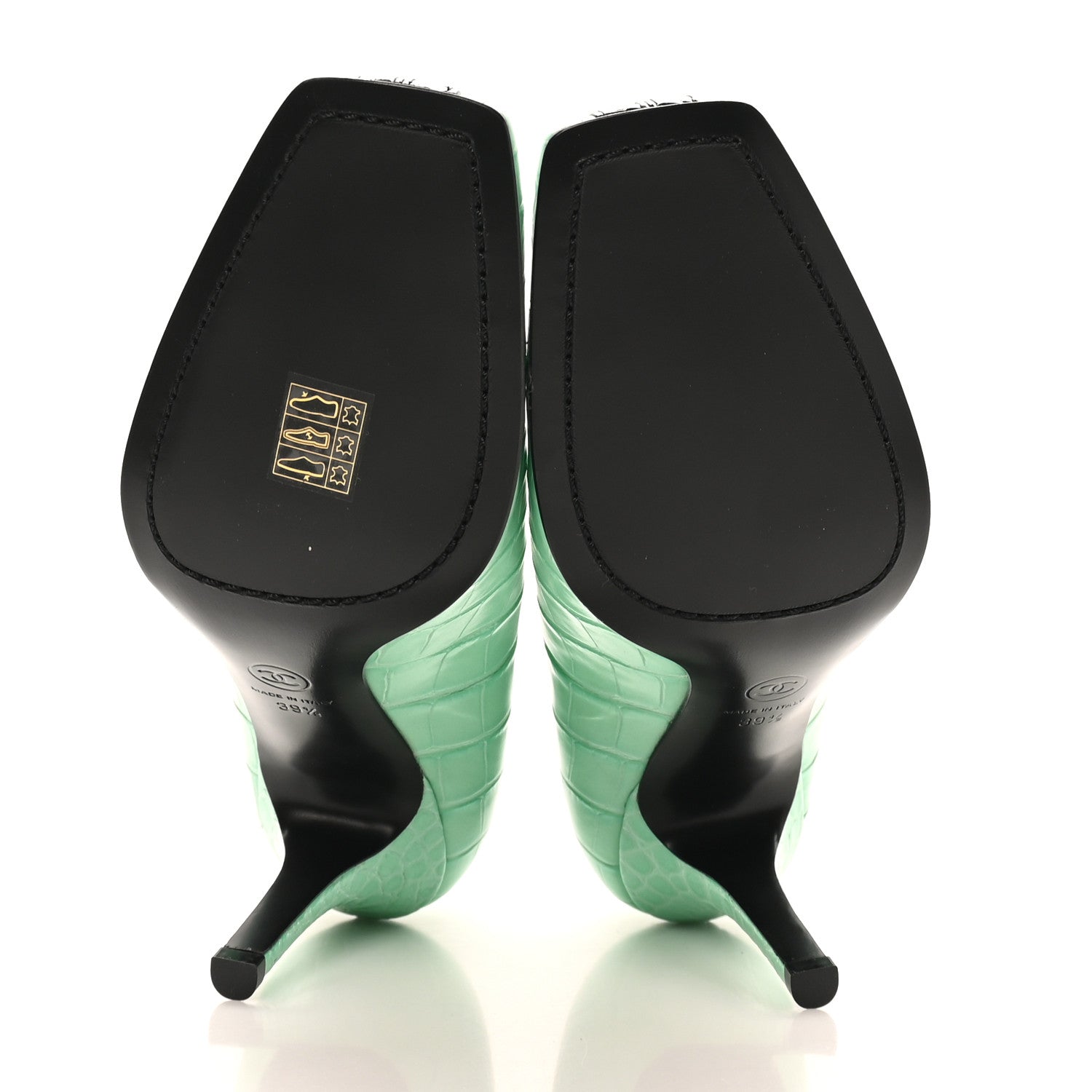 Chanel Crocodile Embossed Patent Calfskin Pumps 39.5 Green Black 6 of 10