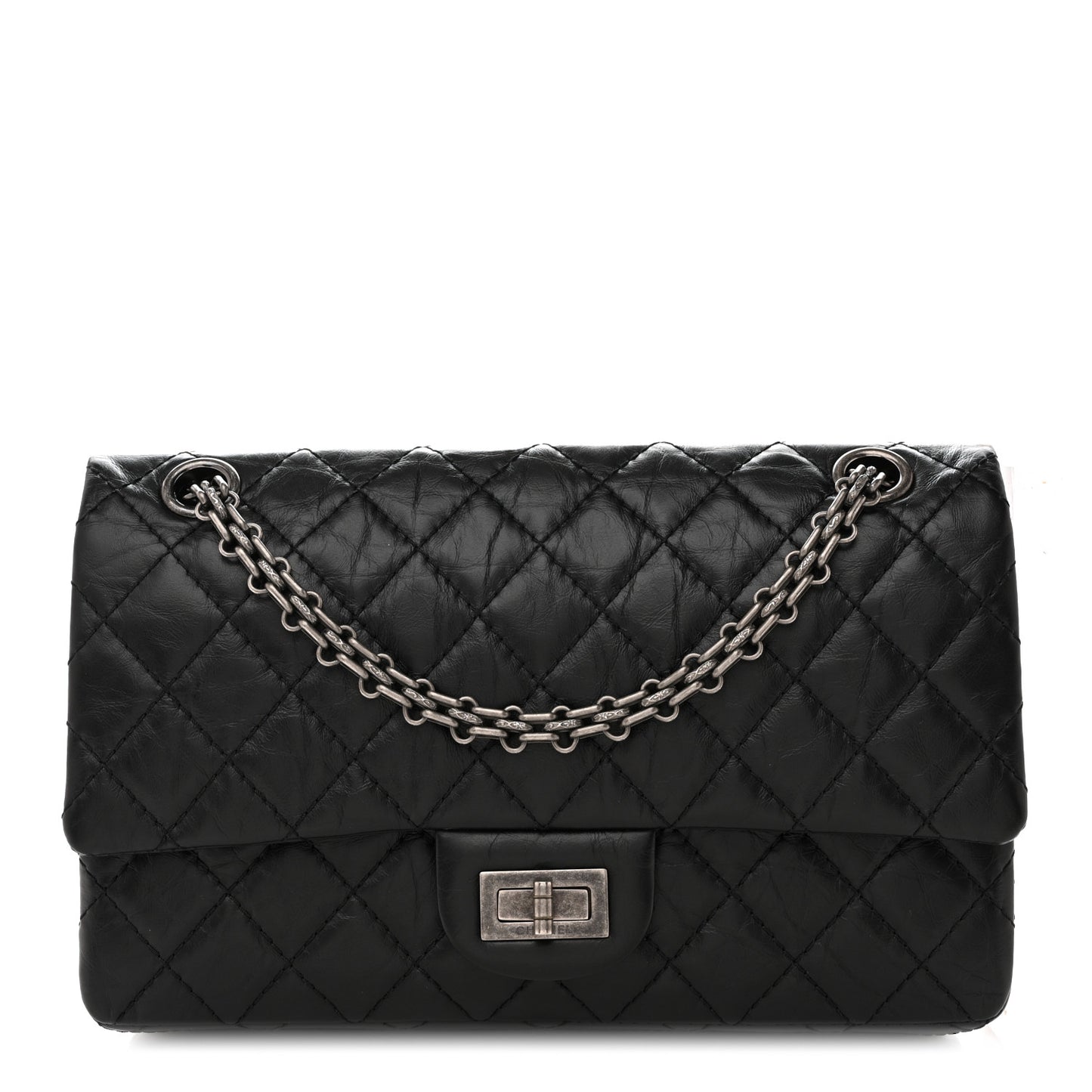 Aged Calfskin Quilted 2.55 Reissue 225 Flap  Black