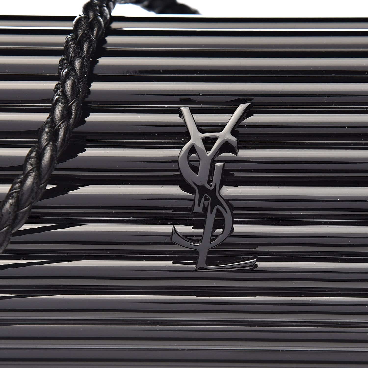 Saint Laurent Ribbed Plexiglass Lambskin Fringe Monogram Opium Box Bag Black 9 of 9