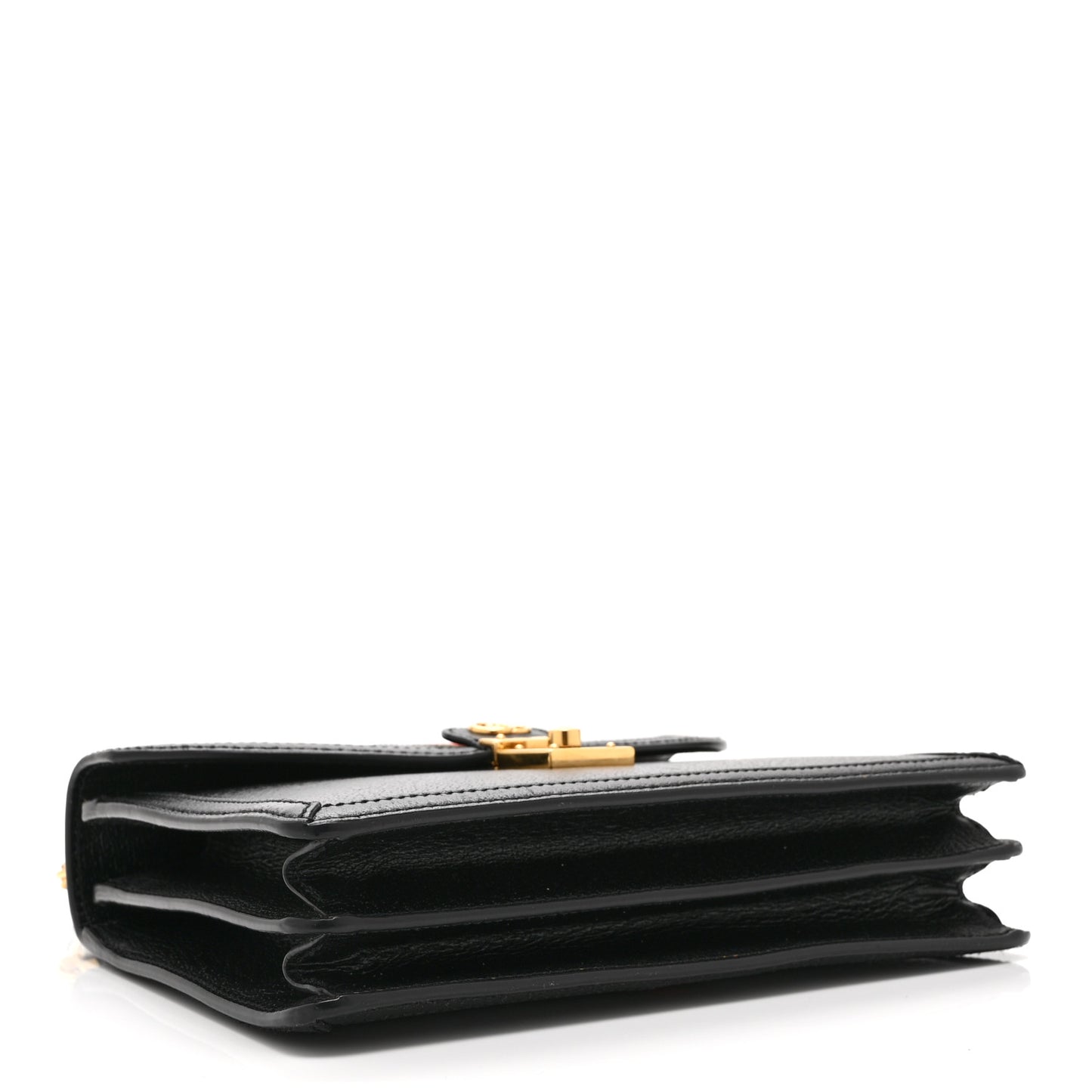 Textured Dollar Calfskin Web Small Ophidia Padlock Top Handle Bag Black