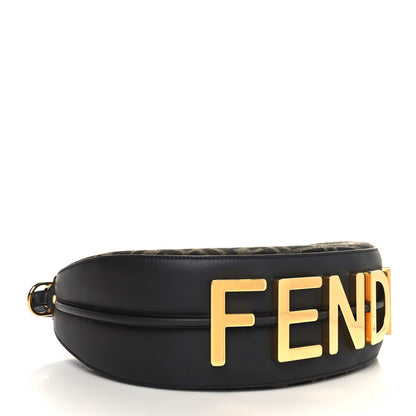 Fendi Fabric Jacquard Vitello Grace FF 1974 Small Fendigraphy Hobo Bag Tobacco Moro Ebano 4 of 11